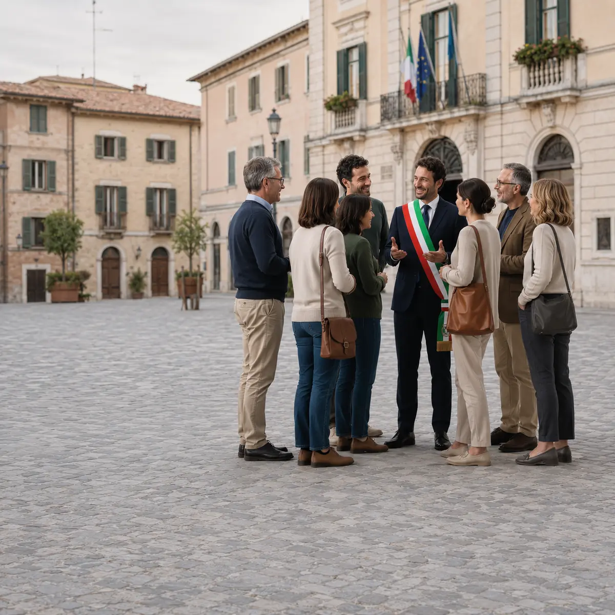 Sindaci e amministratori riuniti in una piazza italiana